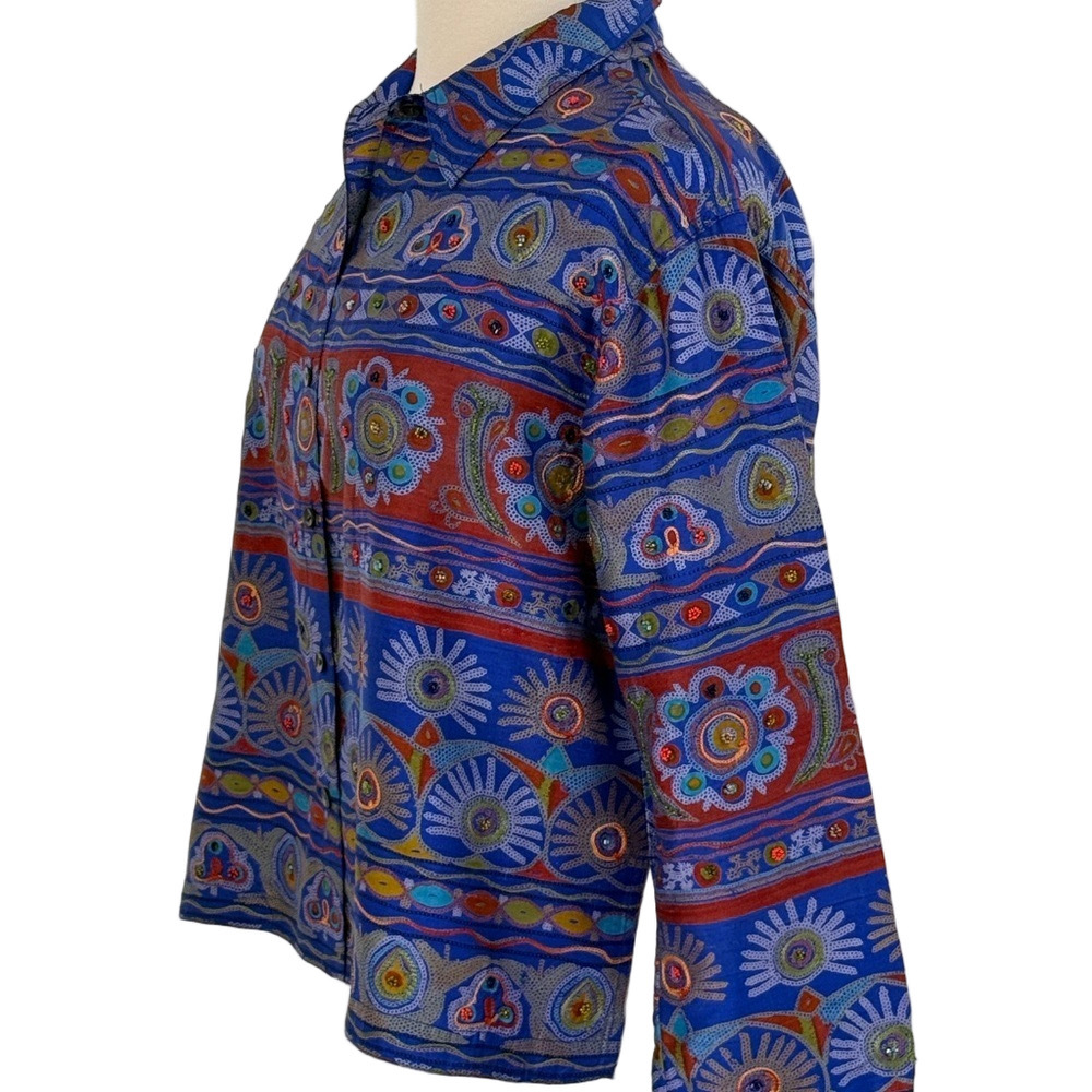Chico’s Silk/Rayon, Beaded Women's Top - Picture 3 of 11